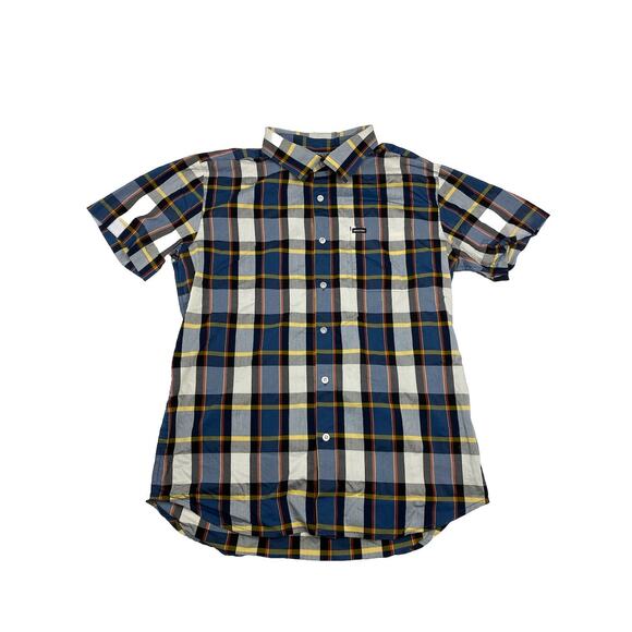 Brixton Shirt Mens Medium Blue Plaid Short Sleeve Button up Casual School Work - Picture 2 of 5